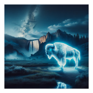 Poster White Buffalo Yellowstone Park Art