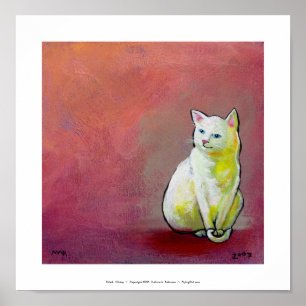 Poster White cat art amusant peinture Whitey assise jolie