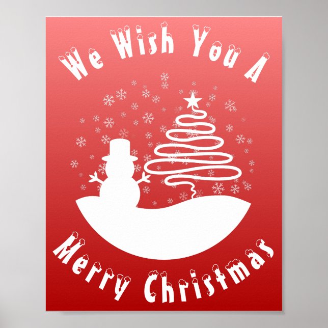 Poster White Christmas Winter Wonderland Snowman Tree (Devant)
