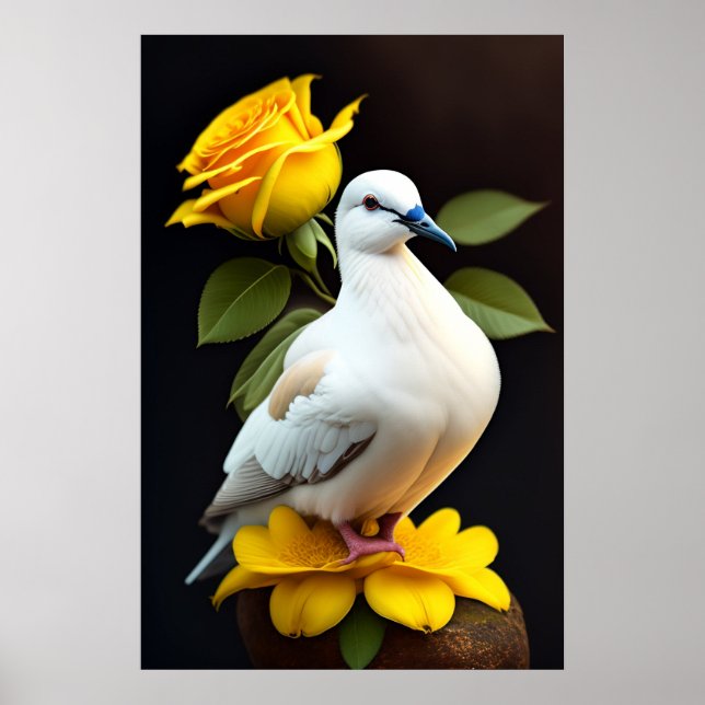 Poster - White Dove Fleurs Jaunes Paix (Devant)