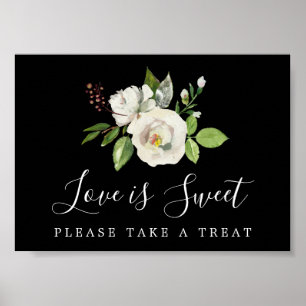 Poster White Floral Love est Sweet Mariage Dessert Bar
