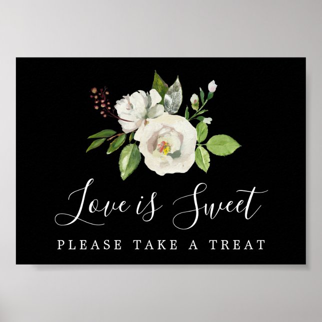 Poster White Floral Love est Sweet Mariage Dessert Bar (Devant)