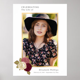Poster White Gold Celebration of Life Photo Funeral Sign