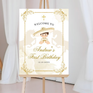 Poster White Gold Mexicaine garçon 1er anniversaire Affic