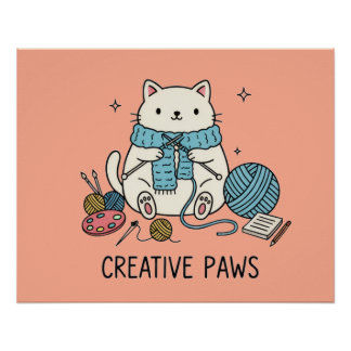 Poster White Kitten Creative Hobbies Coral Design Accent