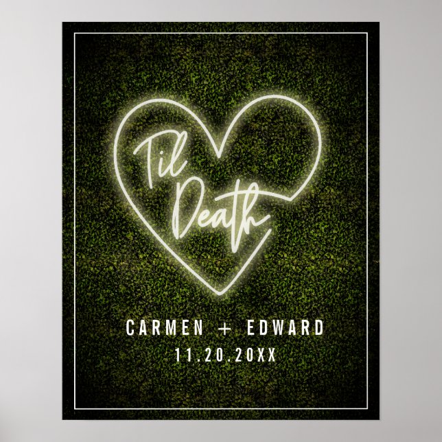 Poster White Neon Til Death Neon Heart Mariage Bienvenue (Devant)