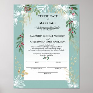 Poster White Pine Holly Certificat de mariage hivernal
