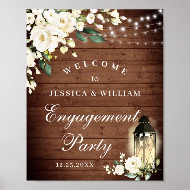 Poster White Roses Lanterne Russe Bois Partie d'engagemen (Devant)