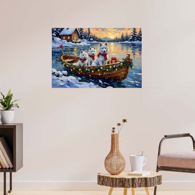 Poster White Samoyed Christmas Boat Holiday (Salon 3)