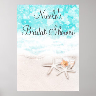 Poster White Sandy Beach Starfish Blue Ocean Party Banner