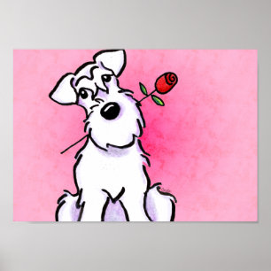 Poster White Schnauzer Sweetheart rose Off-Leash Art™