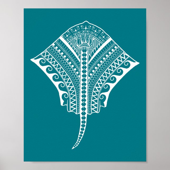 Poster White Tribal Stingray (Devant)