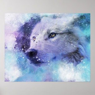 Poster White Wolf Spirit Animal Arctic Blizzard Art Impri