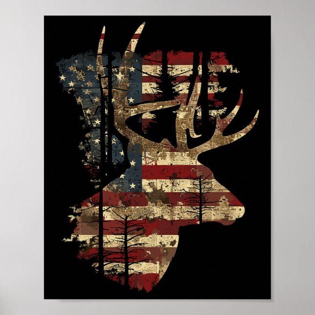 Poster Whitetail Buck Deer Chasse 4 juillet États-Unis Am (Devant)