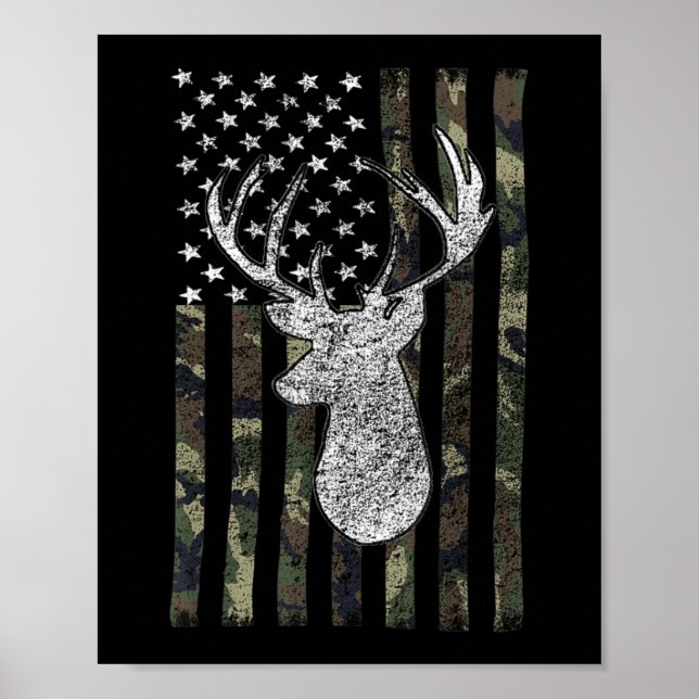 Poster Whitetail Buck Deer Hunting American Camouflage US (Devant)