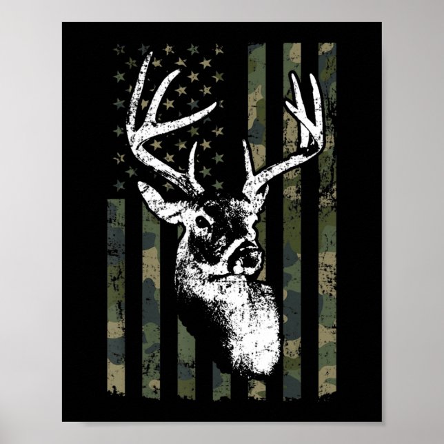 Poster Whitetail Buck Deer Hunting USA Camouflage Amériqu (Devant)