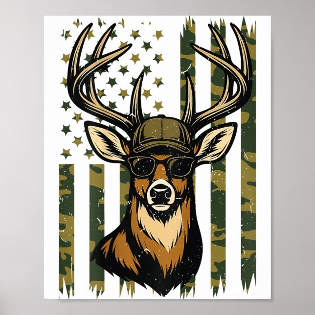 Poster Whitetail Buck Youth Boy Deer Hunting Camo America (Devant)