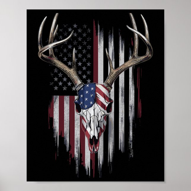 Poster Whitetail Deer Hunter Drapeau Américain Design Buc (Devant)