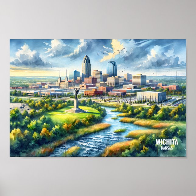 Poster Wichita Kansas Famous Travel Places aquarelle (Devant)