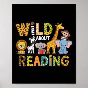 Poster Wild About Reading Kid Love Wild Animal Books Back