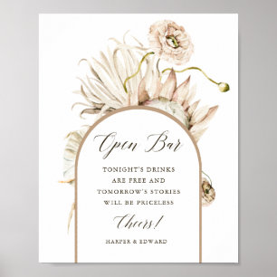 Poster Wild Boho Protea Pampas Grass Mariage Open Bar