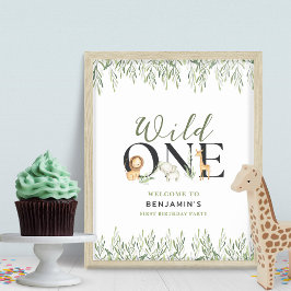 Poster Wild One 1st Birthday Safari Animaux Welcome Party