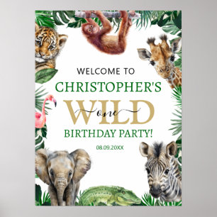 Poster Wild One 1st Jungle Safari Anniversaire Bienvenue