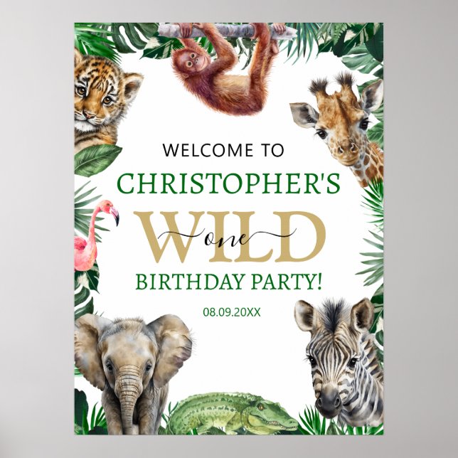 Poster Wild One 1st Jungle Safari Anniversaire Bienvenue (Devant)