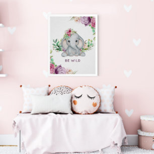 Poster Wild One - Baby Elephant and Flowers