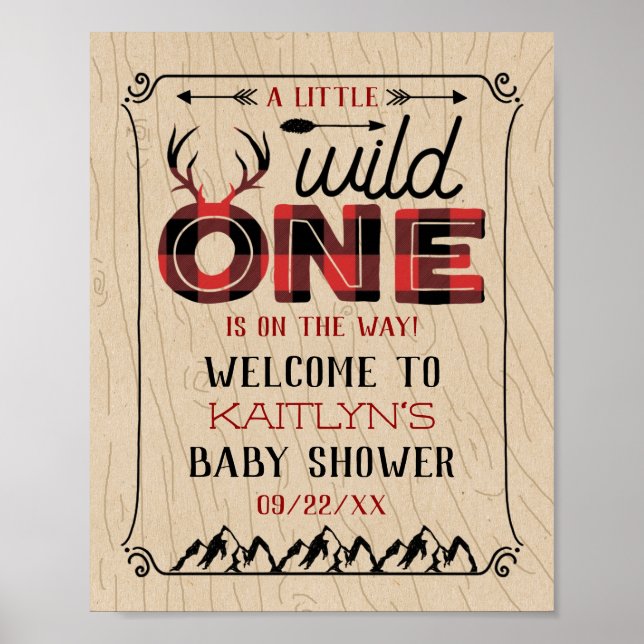 Poster Wild One Boys Rustic Plaid Baby shower de bûcheron (Devant)