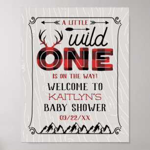 Poster Wild One Boys Rustic Plaid Baby shower de bûcheron