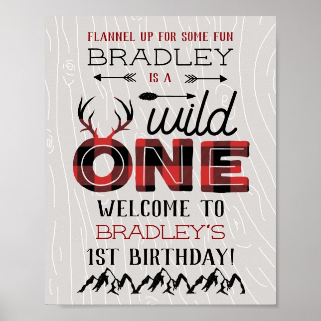 Poster Wild One Boys Rustic Plaid Lumberjack 1er annivers (Devant)