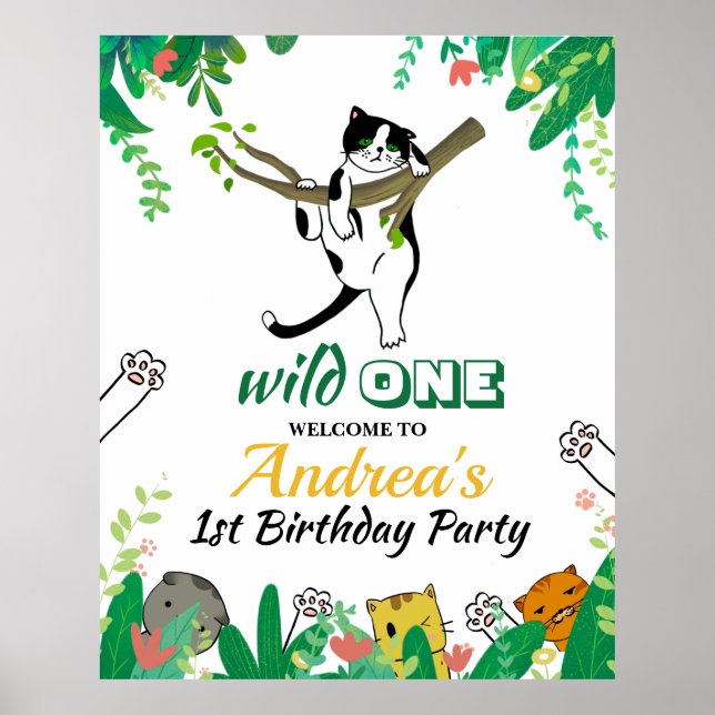 Poster Wild One Kitty Chat Kitten 1er Invitation annivers (Devant)