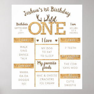Poster Wild One Rustic Deer Antler 1er anniversaire Jalon