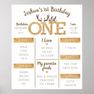 Poster Wild One Rustic Deer Antler 1er anniversaire Jalon