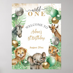 Poster Wild One Safari animaux Balloon Baby 1er anniversa