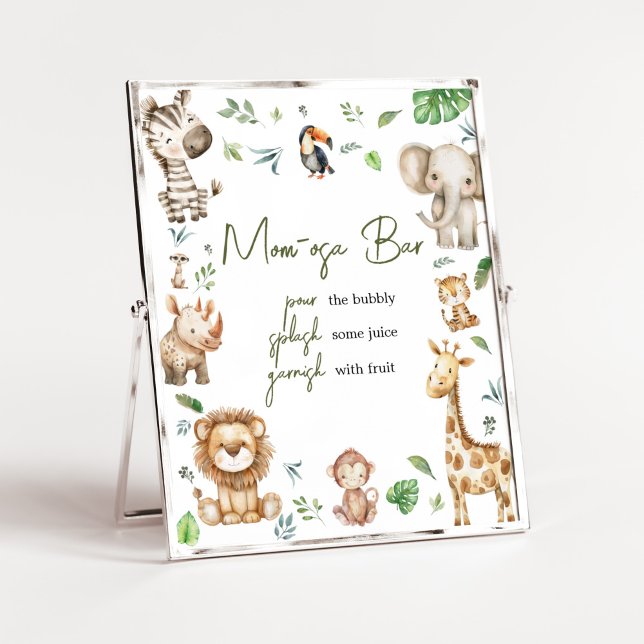Poster Wild One Safari Mom Osa Bar Baby shower (Little Wild One Safari Animals Baby Shower Mom Osa Bar Sign)