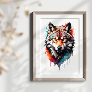Poster Wild Spirit Wolf Aquarelle Splash Wall Art