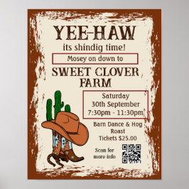 Poster Wild West Rustic Cowboy Western Parti QR Code