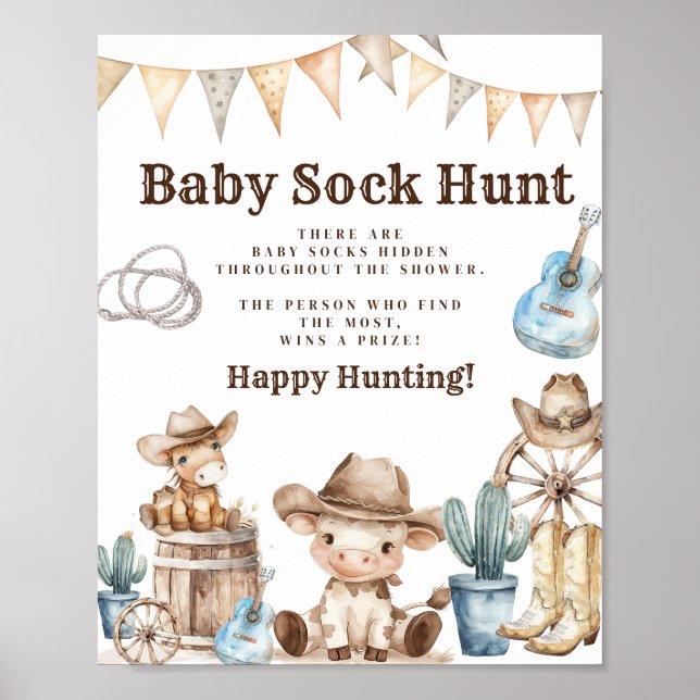 Poster Wild West Vaquero Birthday baby Sock chasse (Devant)