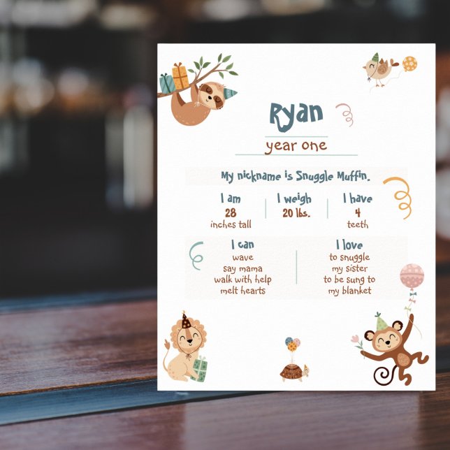 Poster Wild Year One Milestones avec Zoo Animaux (Créateur téléchargé)