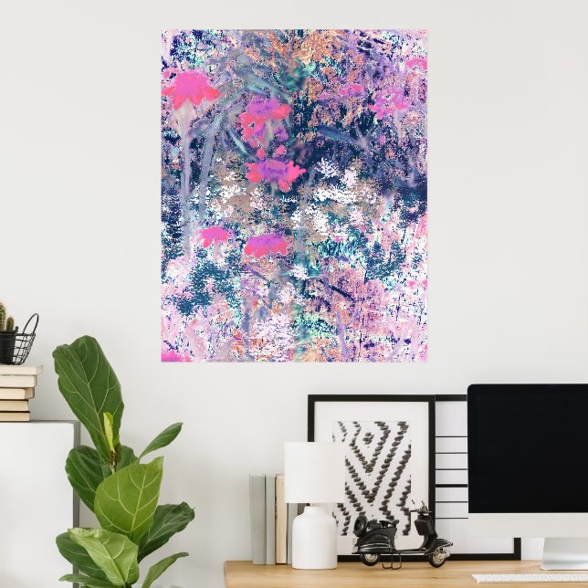 Poster Wildflower field Impressionism- Pink (Bureau à domicile)