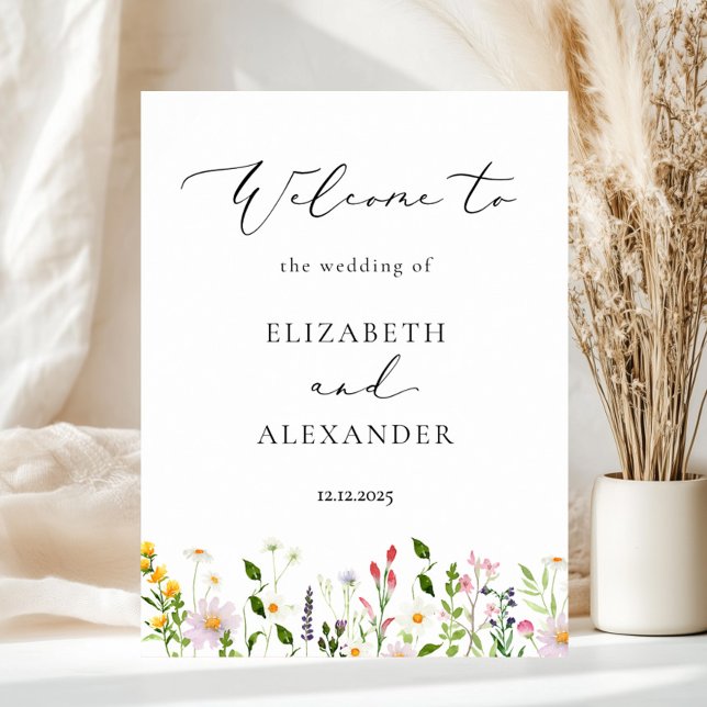 Poster Wildflowers Elegant Calligraphy Wedding Welcome (Créateur téléchargé)