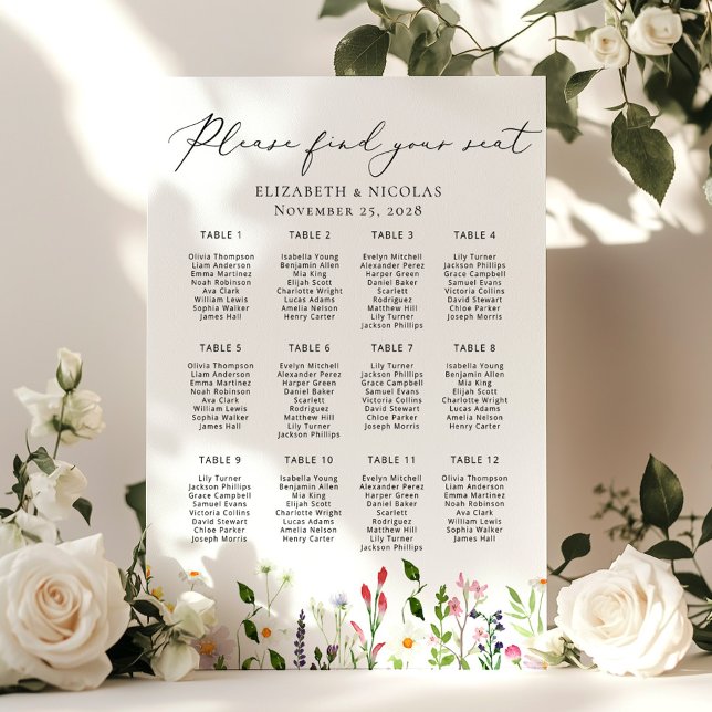 Poster Wildflowers Elegant Wedding Seating Chart (Créateur téléchargé)