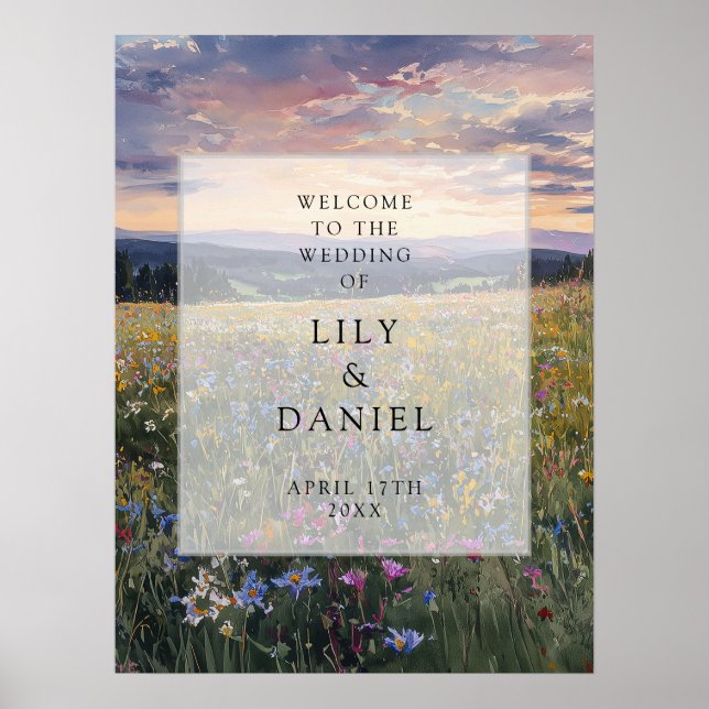 Poster Wildflowers Floral Meadow Wedding Welcome Sign (Devant)