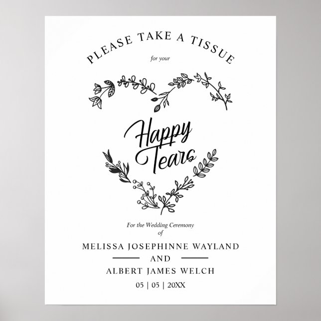 Poster Wildflowers Heart Happy Tears Wedding Quote (Devant)