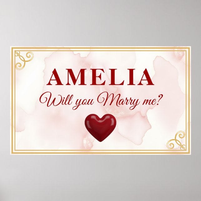 Poster Will you marry me Red Heart Romantic Proposal (Devant)
