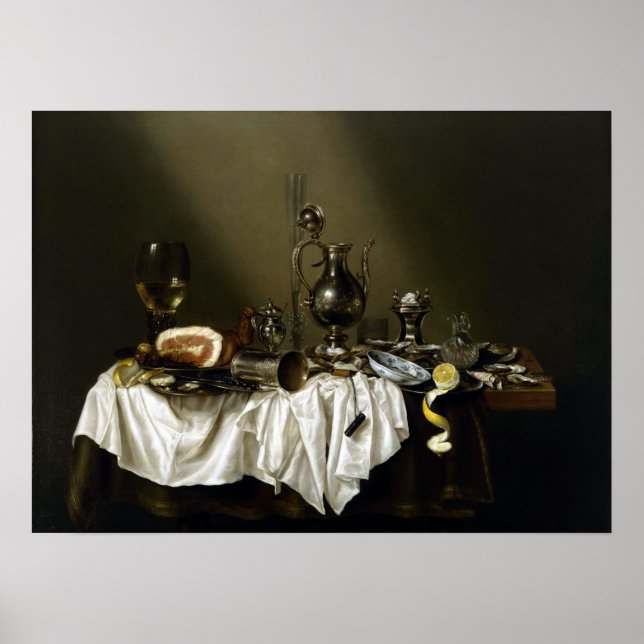 Poster Willem Claesz Heda Pièce de banquet avec jambon (Devant)
