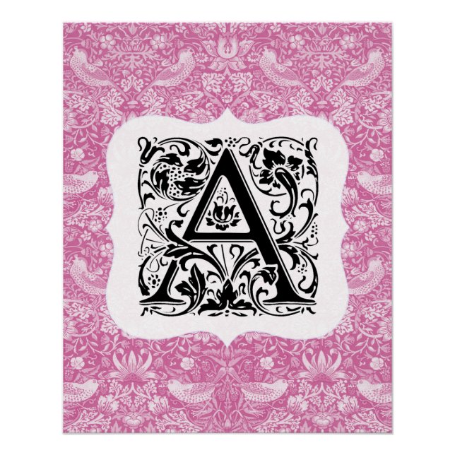 Poster William Morris Alphabet Strawberry Thief Rose (Devant)