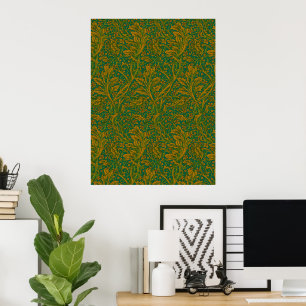 Poster William Morris Arcadia Motif Floral Vert Golden